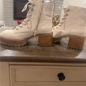 MIA Cream Lace-Up Chunky Heel Boots